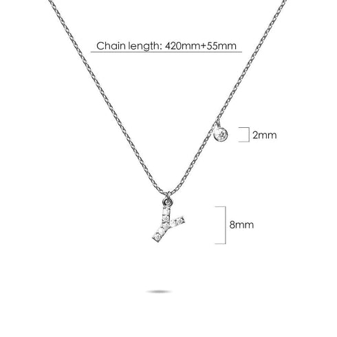 Solid 925 Sterling Silver Initial Crystal Personalised Alphabet Letter Necklace Silver